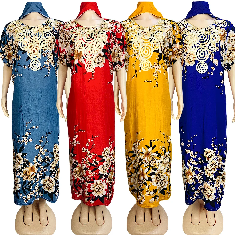 

2022 Summer Woman Skirt Casual Loose Large Embroidered Short Sleeved Dress L XL XXL Red Yellow Blue Ice Blue Pure Cotton Skirts