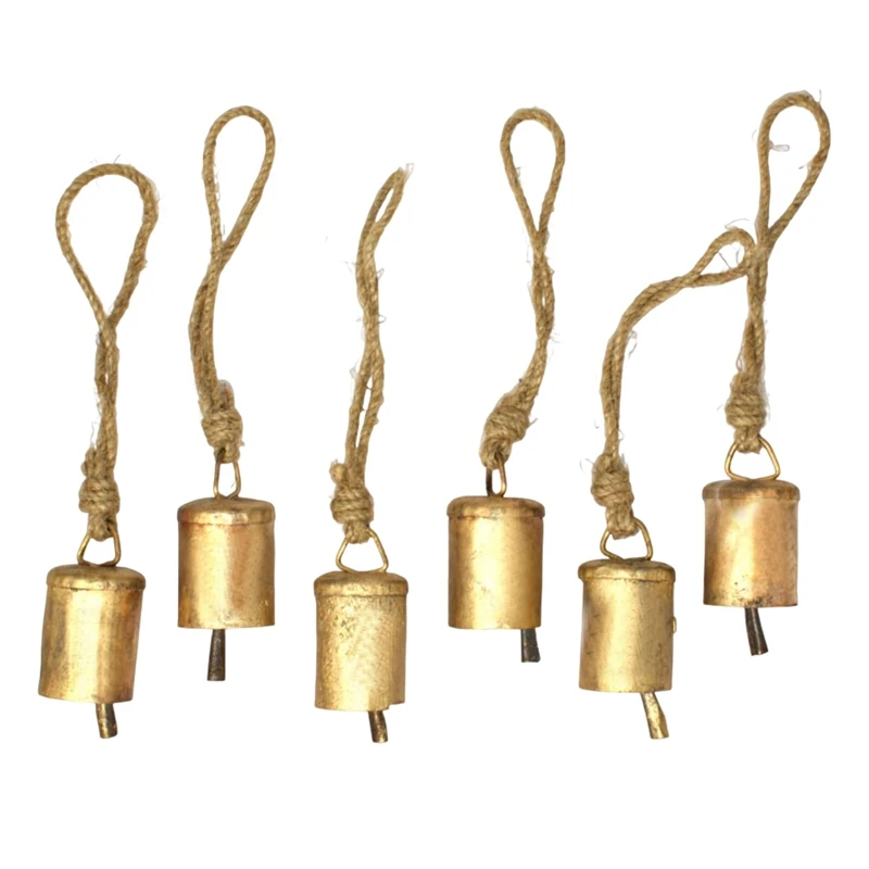 

6 Pcs Vintage Hanging Bells Decoration With Rope For Christmas Or Any Celebration