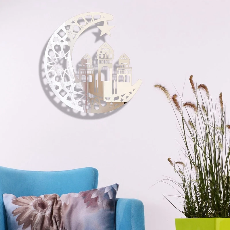 

Eid Mubarak Kareem Self Adhesive Decorations for Home Eid Al Adha Mubarak Decorations 3D Acrylic Wall Stickers Ramadan Kareem