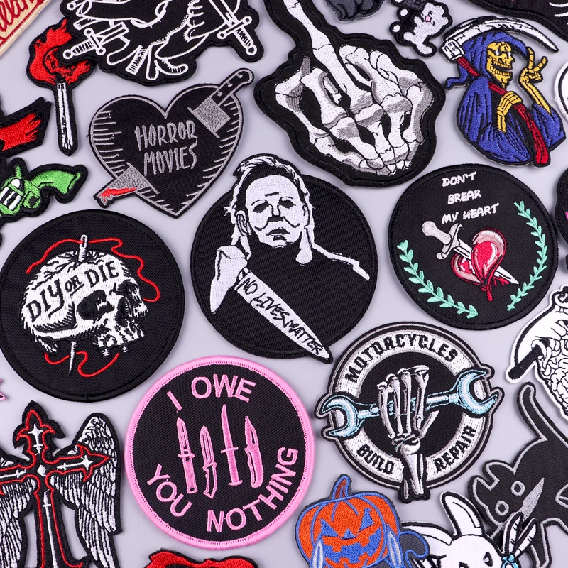 

Нашивка с ножом в стиле панк/черепа нашивки с утюгом на одежде кинжал нашивки с вышивкой в виде животных нашивки для одежды нашивки с фильмо...