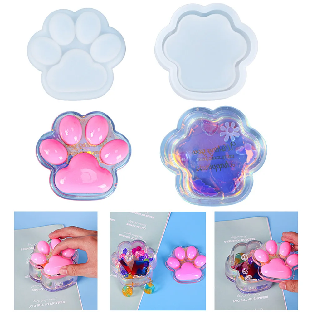 

3D Cat Claw Resin Jar Silicone Mold with Lid DIY Epoxy Candle Plaster Mold Storage Container Candy Jar Making Handmade Crafts