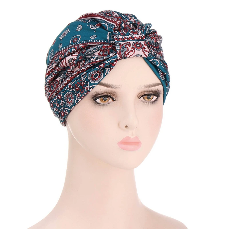 

Muslim Women Cotton Turban Folding Cross Knotted Hair Ribbon Scarf Elastic Head Wrap Headwear Bandanas Lady Hair Hats Beanie