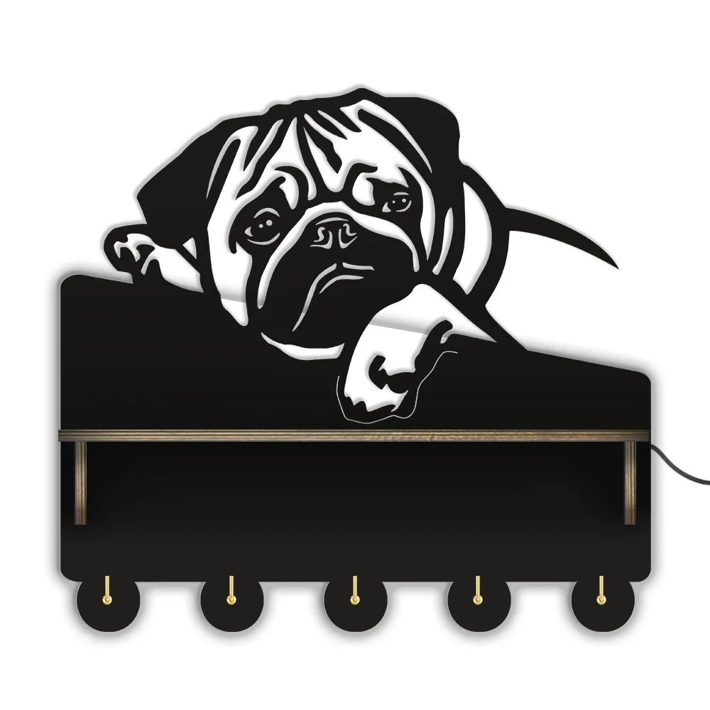 

Coat Key With Home English Hanger Bulldog Hook Clothes Lover Gift Pug Pet Shelf Puppy Breed Wall Modern Rack Dog Animal Decor
