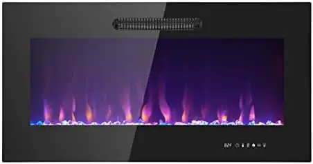 

Slim Design Fireplace Insert and Mounted Fireplace with 1500 Watt Heater, Log & Crystal Ember Options, Adjustable Realisti