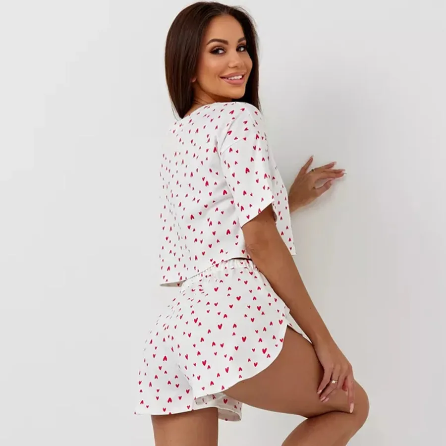 Женский пижамный комплект хлопковая одежда для сна с цветочным принтом сердца