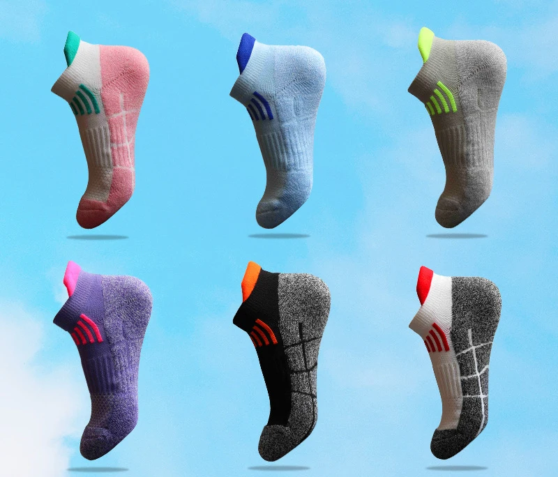 Sports sock Women towel bottom short sock Anti-friction colour blocking mesh breathable running sock Outdoor sock Training sock