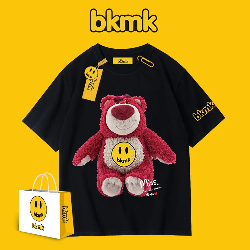 

2022 Summer New Anime Cartoon Strawberry Bear T-shirt Cute Couple Versatile Short Sleeve Ins Street Retro Half Sleeve Tops