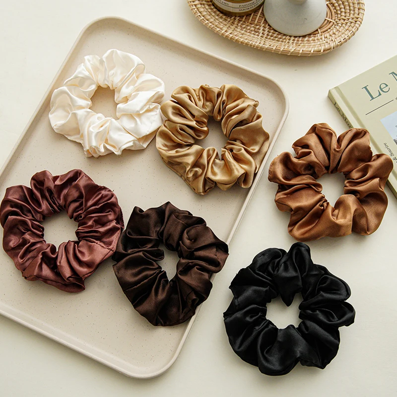

Girl Elastic Silk Scrunchie Women Rubber Satin Purple Hair Bands Black Hair Ties Ponytail Holder Accessory