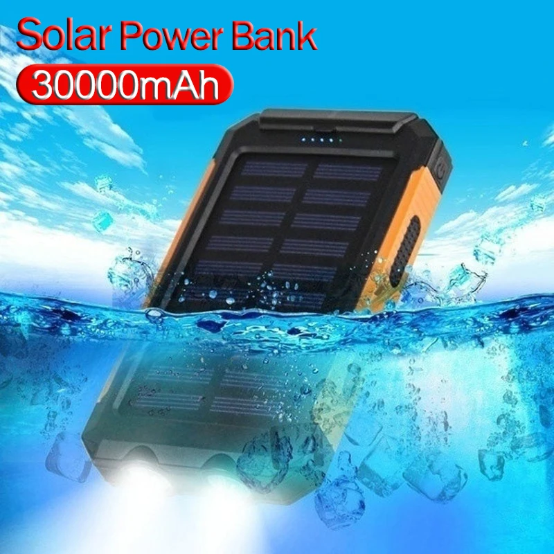 

Solar Power Bank 30000mAh Waterproof Portable External Battery with SOS LED Light Travel Powerbank for Samsung Xiaomi Iphone
