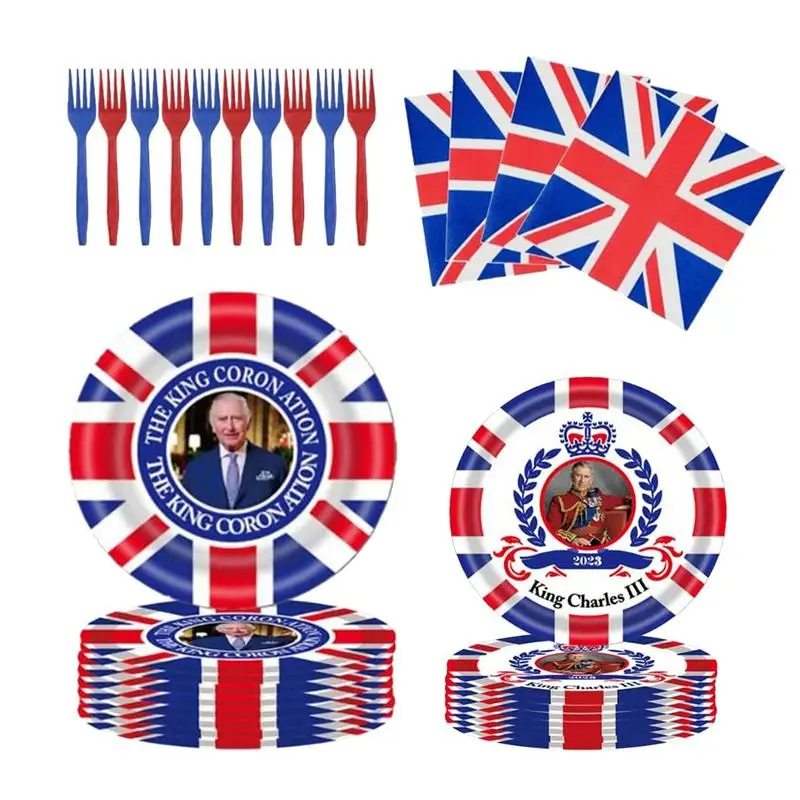 

Комплект Столовой Посуды Union Jack UK тематическая бумага тарелки/салфетки/вилки набор столовых приборов King Charles