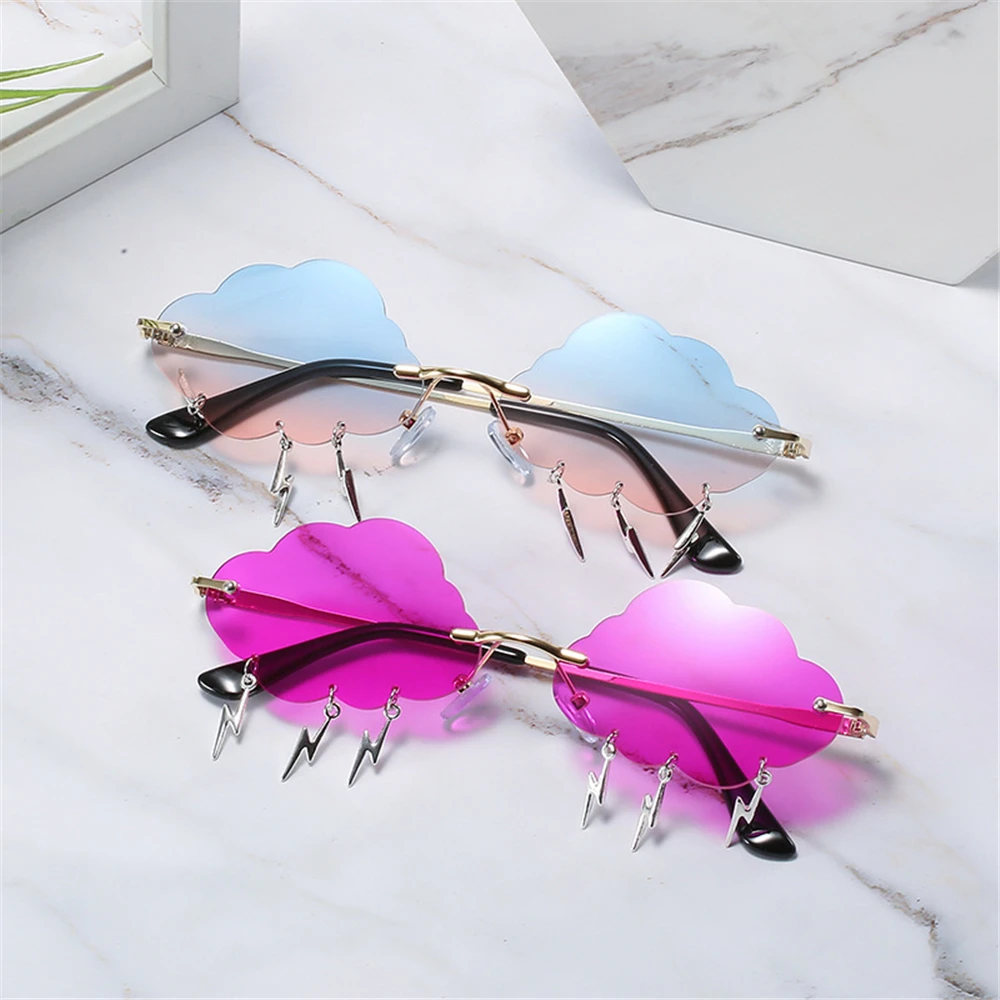 

Fashion Rimless Cloud Shape Sunglasses with Lightning Pendant Women Luxury Funny Sun Glasses Shades UV400 Brand Designer