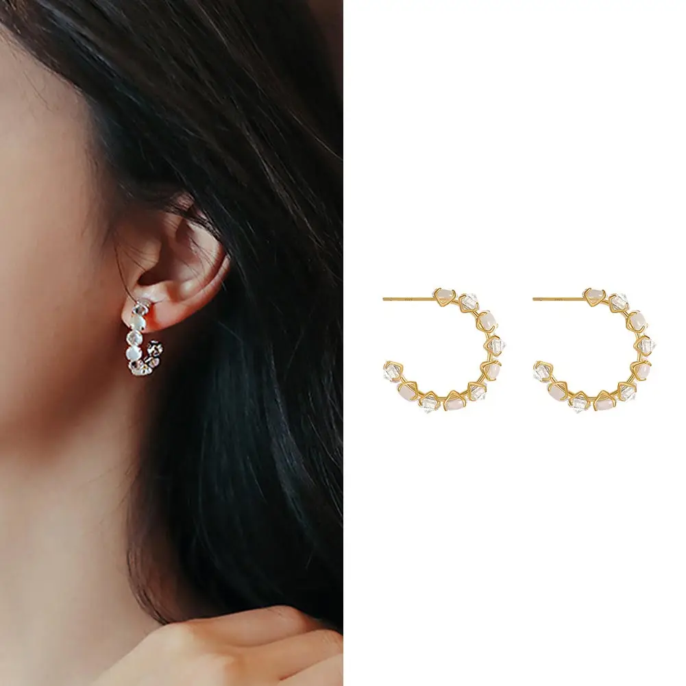 

Luxury High Quality Inlay Hoop Earrings Round White Zircon Crystal Earring For Women Engagement Party Statement Jewelry