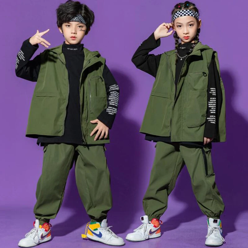 Детская одежда для бальных танцев в стиле хип-хоп куртка армейского зеленого