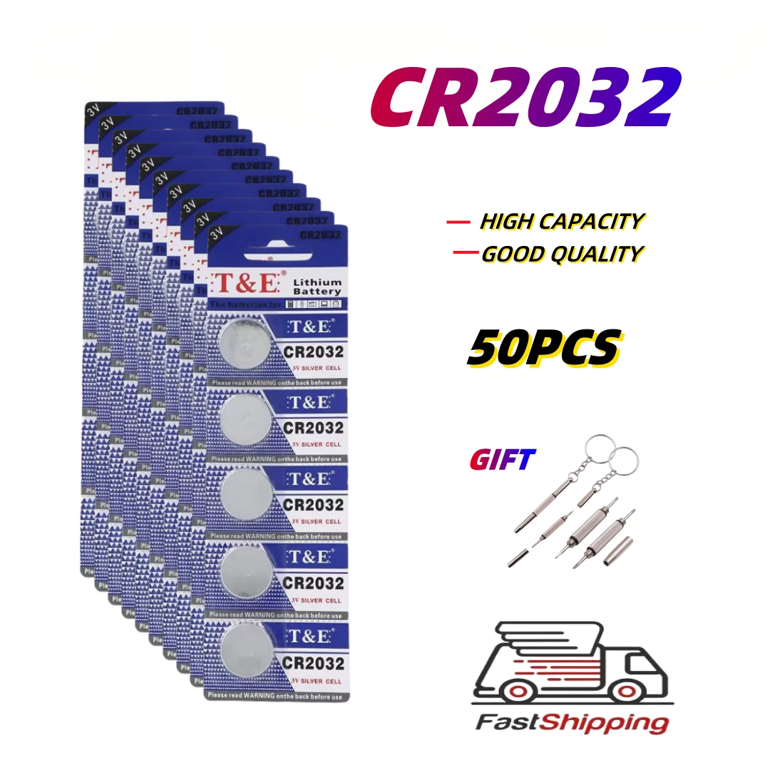 50 шт. CR2032 кнопочная батарея CR 2032 DL2032 ECR2032 3 В литиевая для часов автомобильный ключ