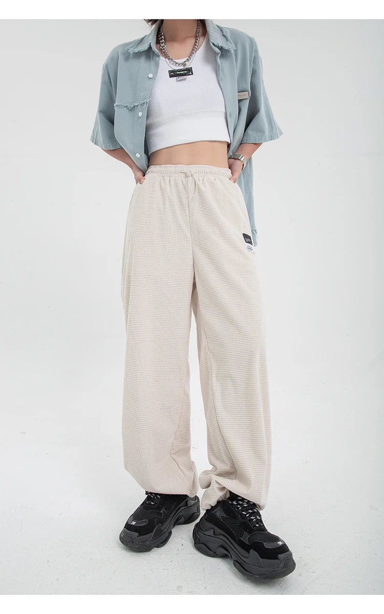 

Брюки женские с завышенной талией, винтажные прямые Мешковатые повседневные спортивные штаны на завязках, в уличном стиле, белые, на лето