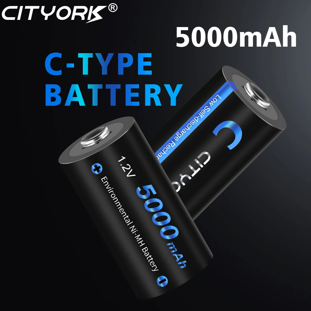 CITYORK 1.2V 5000mAh rechargeable battery C size nimh R14 C Cell Rechargeable Battery C Batteries for Flashlight