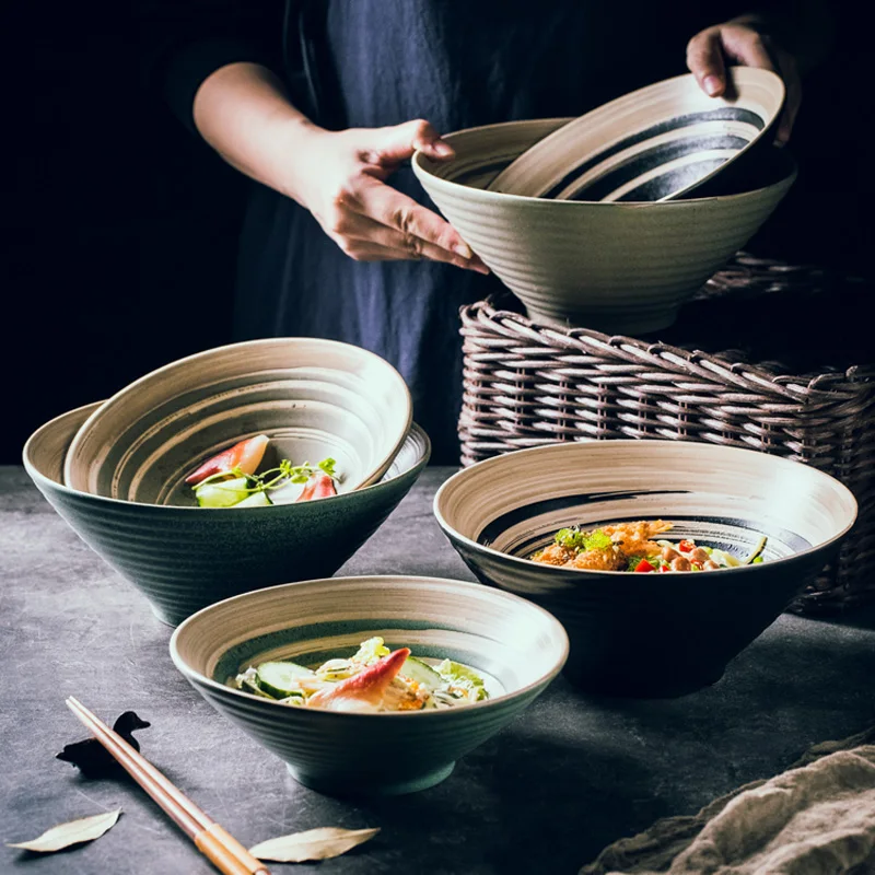 

FANCITY Restaurant Japanese-style ramen bowls large size household bowls and dishes tableware set ceramic bowls Ajisen bowls bo