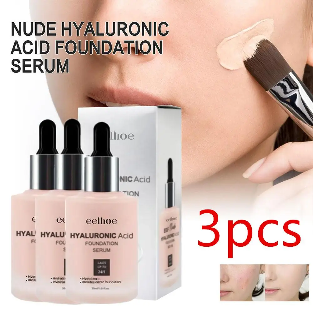 

3pc Whitening Waterproof Face Liquid Foundation Hyaluronic Acid Foundation Serum Cover Dark Circles Matte Foundation Cosmetic