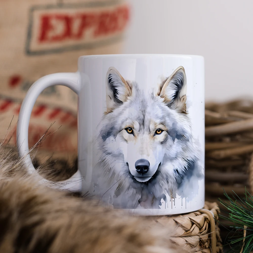 

1 шт., керамическая кофейная чашка snow king of wolf, 320 мл