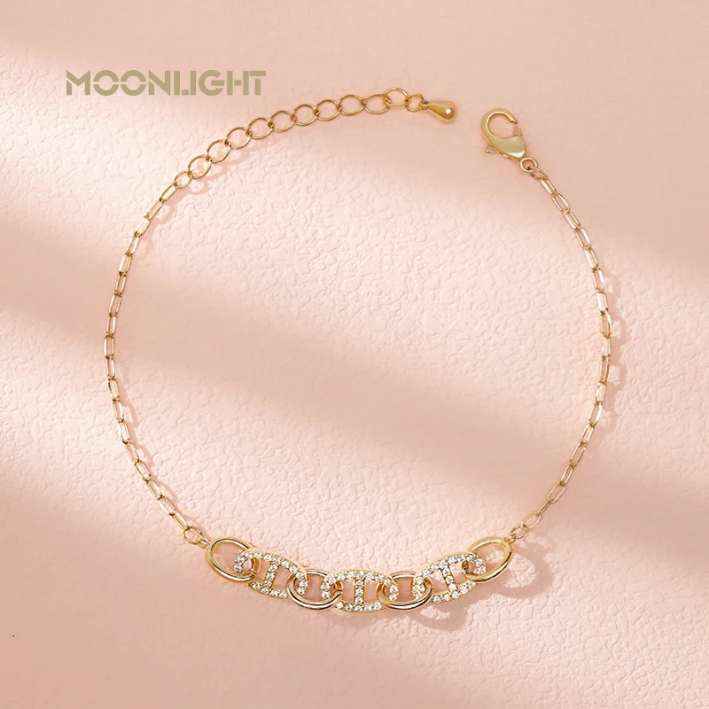 

MOONLIGHT Classic Design Pig Nose Chain Bracelet For Women Golden Cubic Zirconia Bracelet Jewelry Accessories Women Girls Gifts