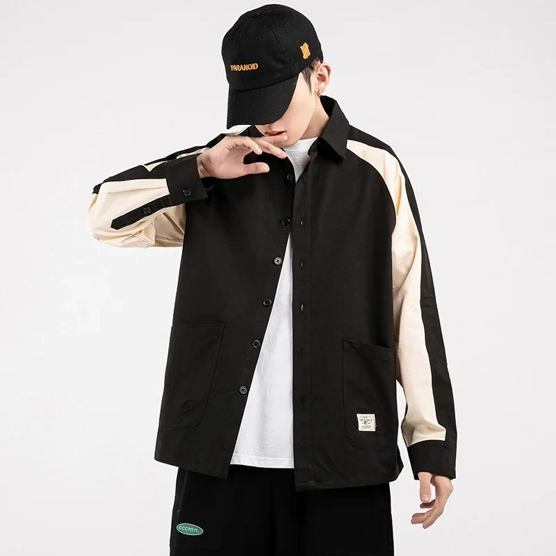 

HIP HOP Streetwear Patchwork PUNK Casual Shirt Men'S Long Sleeve High Quality 2023 Loose Spring Autumn