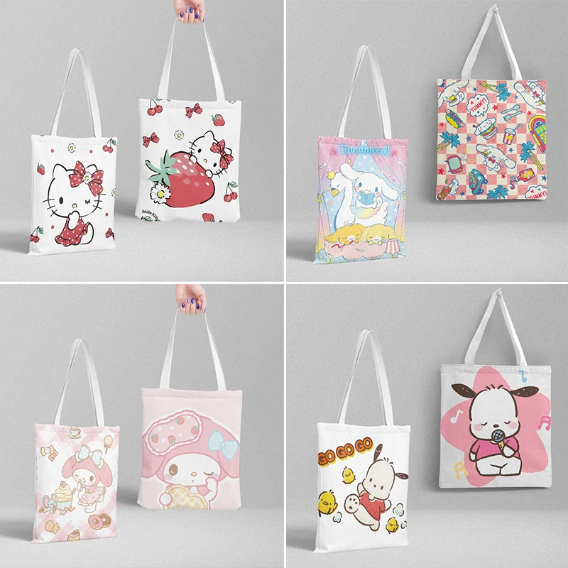 

Sanrio мультяшная Холщовая Сумка Hello Kitty аниме периферийная кавайная вместительная портативная Студенческая сумка через плечо сумка для покупок