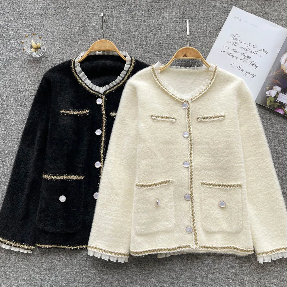 

Элегантное кружевное пальто с длинным рукавом, модный винтажный кардиган в Корейском стиле, однобортная верхняя одежда, осенне-зимняя курт...