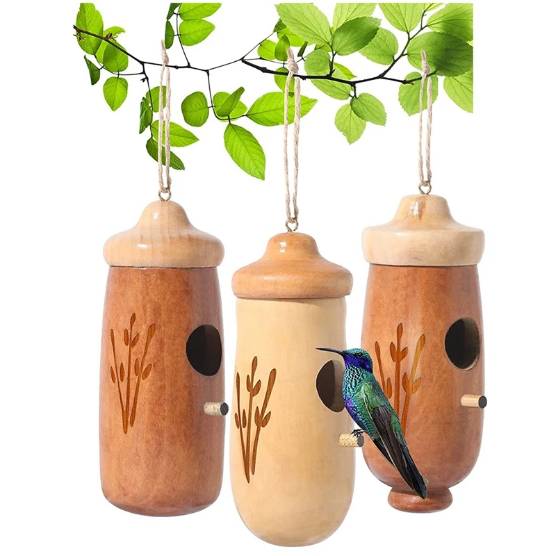 

Hummingbird House 5.1 Inches Mini Bird House Wooden Bird Swing Nest For Outside Hanging 3Pcs