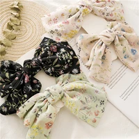 factory wholesale fashion hair accessories big double chiffon print fabric bowknot hairpins for woman girls