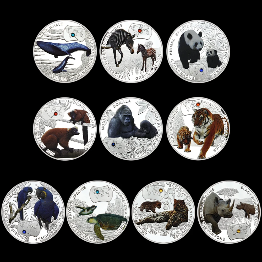 

Christmas Gifts Ten Endangered Animal Species Silver Coins Zambia Commemorative Metal Coins Home Decor