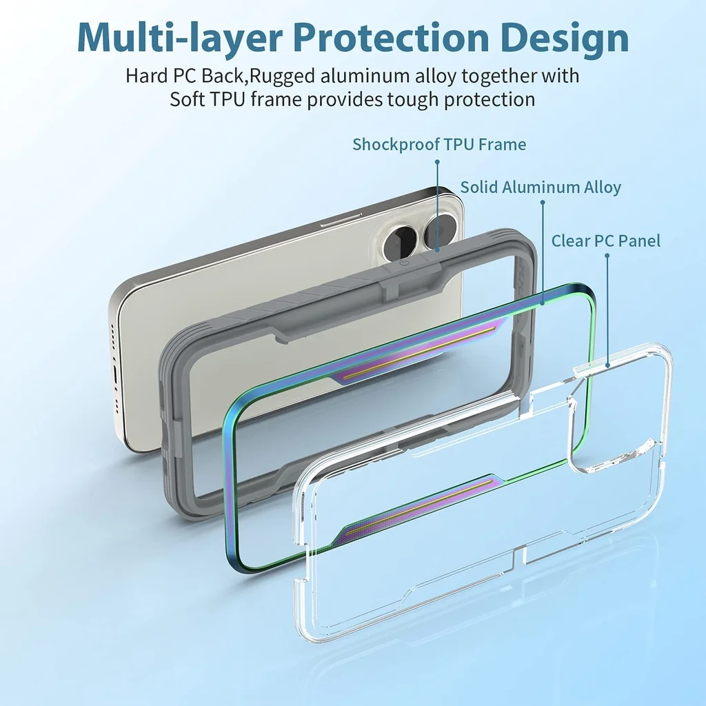 Designed For iPhone 13 Pro Max 12 Pro Max Military Grade Durable Metal Anodized Aluminum Frame + Flexible TPU + PC Edge Cover