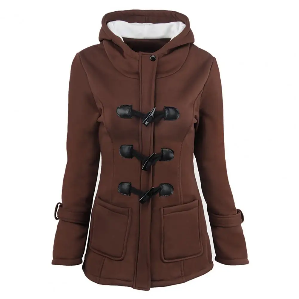 

Classic Winter Jacket Pockets Coldproof Comfy Winter Women Solid Color Hooded Long Coat