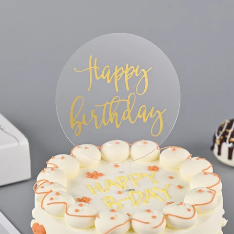 Новый большой круглый Топпер для торта «С Днем Рождения» с буквами, акриловая вставка с флагом, вечерние десертные принадлежности, инструменты для украшения выпечки