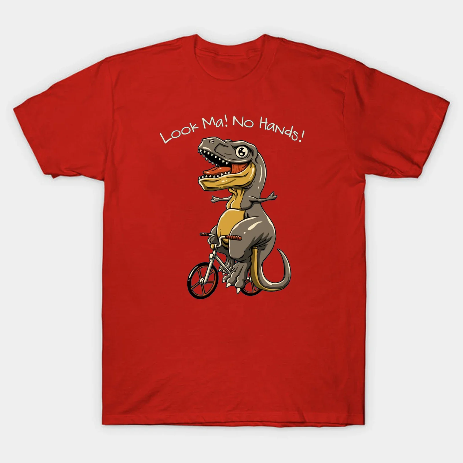 Посмотрите ма! Нет рук! Забавная футболка T Rex Dinosaur Ride Bicycles 100% хлопок с круглым