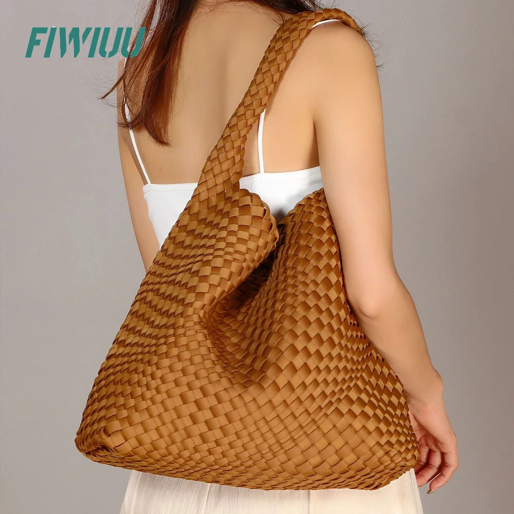 FIWIUU Womens Handbag Composite Bag Bucket Woven Shoulder Bag Waterproof Beach Bag Hobo Tote Bag