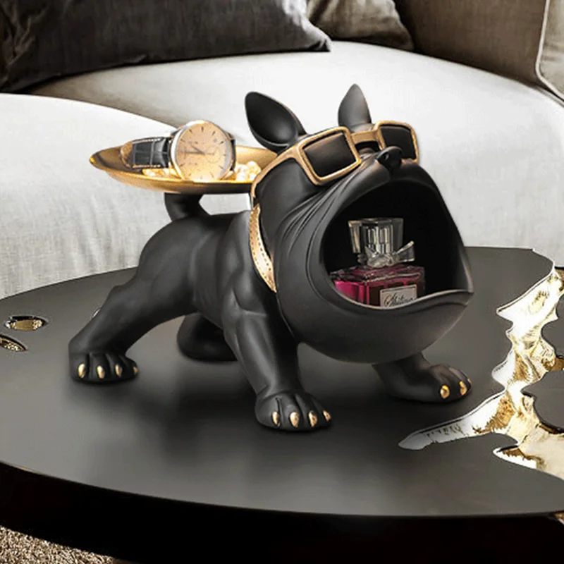 

Dog Ornament Big Mouth French Bulldog Butler Storage box with Tray Nordic Table Decoration Resin Animal Sculpture Dog Statue