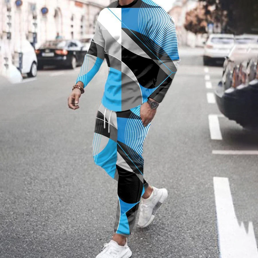 Spring Men Tracksuit Long Sleeve T Shirt Streamline Casual Sweatshirt Pants 2 Piece Set Jogging Outfit Streetwear Man Clothing