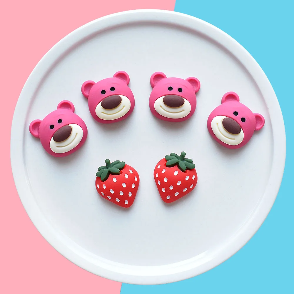 

10pcs Resin Mini Bear Strawberry Items Scrapbooking Accessories Kawaii Flat Back Charms Planar Flatback Embellishments Miniature
