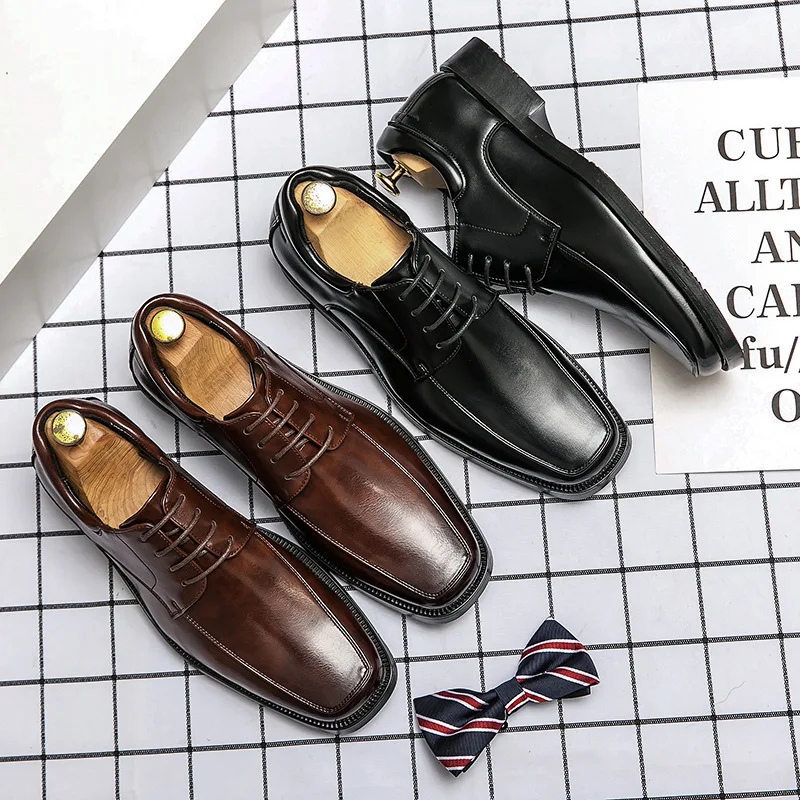 

2022 new Summer breathable men's shoes Korean version of the British black trendy shoes casual business dress shoes men