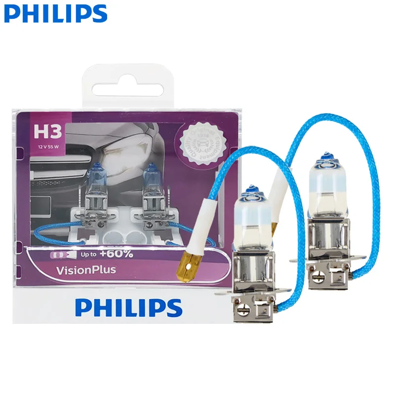 

Philips H3 12V 55W PK22s VisionPlus Halogen Car Fog Lamps VP +60% More Bright Auto Headlight Original Bulbs 12336VPS2, 2X