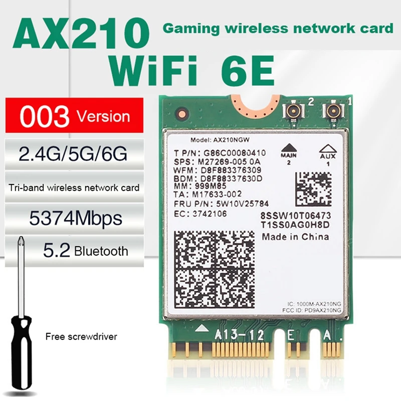 

AX210NGW 2.4G/5G/6G Tri Band Wireless Network Card Gigabit Bluetooth 5.2 NGFF M.2 Built-In Wireless Wifi Network Card