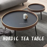 coffee table nordic small apartment solid wood light luxury modern minimalist round living room black walnut combination