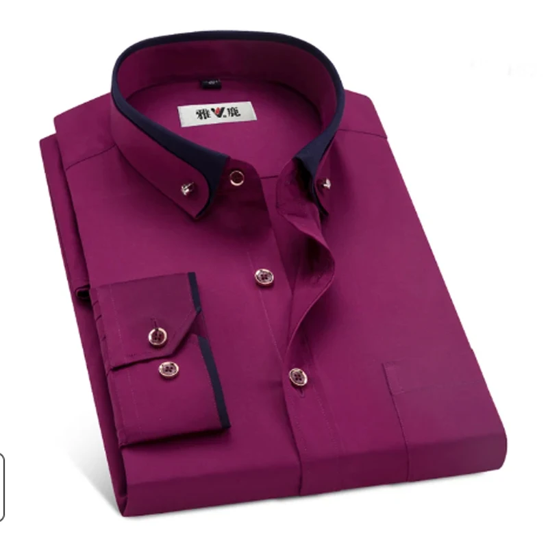 Мужская классическая эластичная шелковистая рубашка с пряжкой и воротником