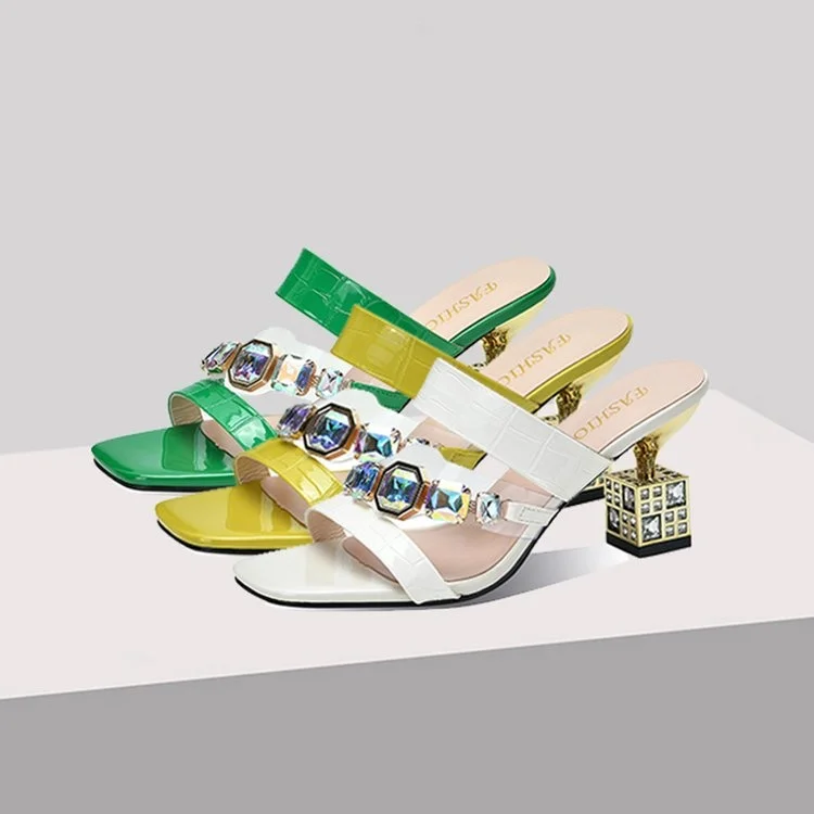 

Женские туфли из синтетической кожи, туфли на высоком каблуке с искусственным бриллиантом, противоскользящие, модные, искусственные, зелен...