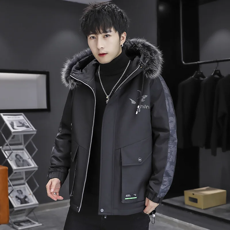 Men's Coat Trend Winter Men's Cotton-padded Jacket Hooded Padded Jacket Men's Cashmere and Heavy Jacket