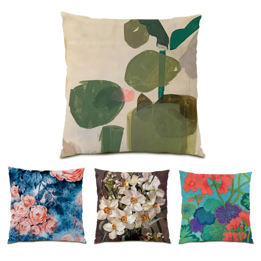 

Artistic Velvet Cushion Covers 45x45 Comfortable Living Room Decoration Flower Leaves Pattern Pillowcase Home Decorative E0460