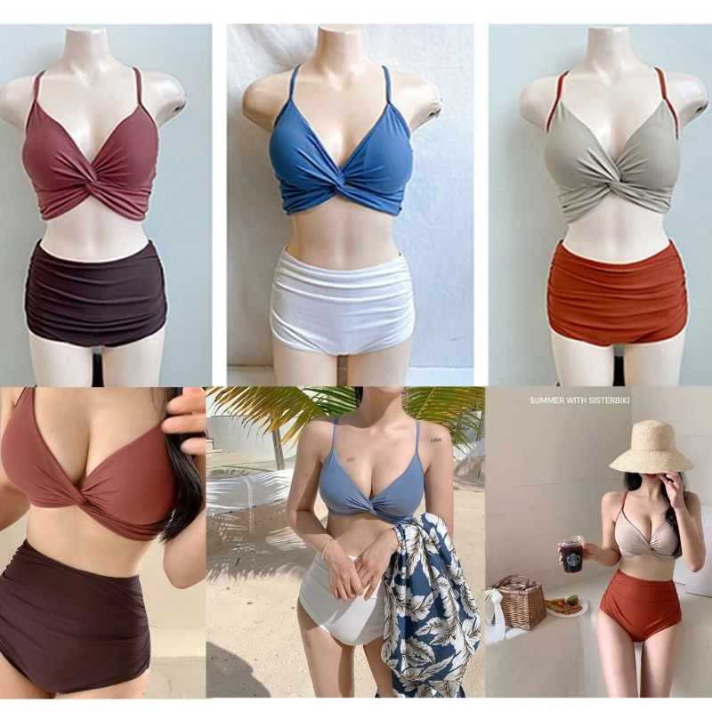 

Женские Купальники с завышенной талией, купальники с перехлёстом спереди, купальный костюм из двух предметов с рюшами, сексуальная женская одежда для пляжа