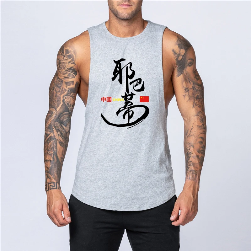 

Men's Vest Summer Thin Cotton O-neck Sleeveless T-shirt Slim Fit Printed Racing Sports Fitness Vest