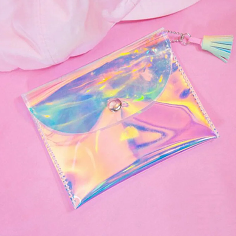 

1 Pack Women's Bag Color Laser Clutch Envelope Wallet Bag Fringe Mini Wallet Snap Cosmetic Bag Clutch