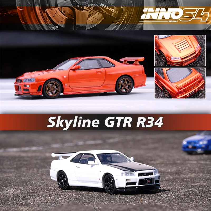 

INNO In Stock 1:64 Skyline GTR R34 V-SPEC II N1 White R-Tune Orange Alloy Diorama Car Model Collection Miniature Carros Toys